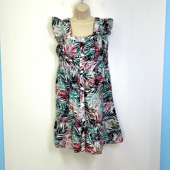 Beachlunchlounge - Colorful Bright Palm Leaves Button Up Midi Dress Size Small - Picture 2 of 12